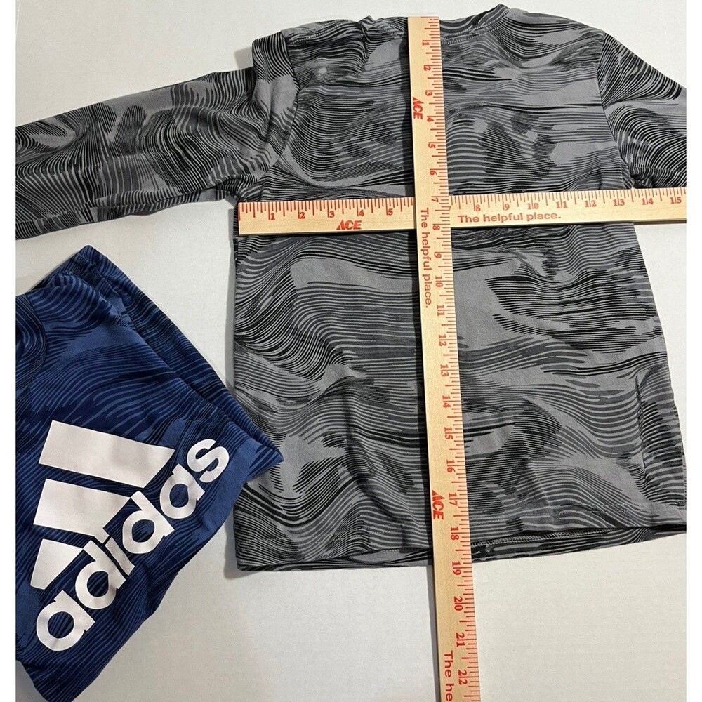 Adidas Boys Youth Long Sleeve Logo Shirts Size 7 Blue Black Gray Lot Of 2 - Picture 6 of 6
